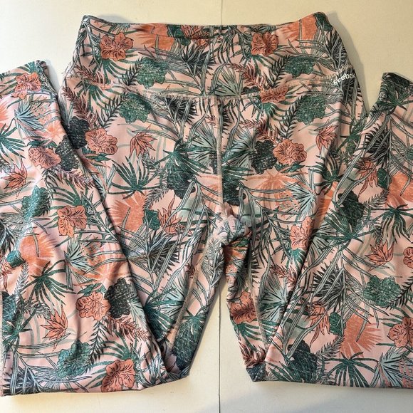 Preowned Reebox Womens Pink and Green Tropical Leggings Size 2X - Picture 1 of 9
